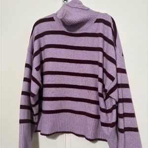 Time and Tru Lavender and Burgundy Striped Turtleneck Sweater